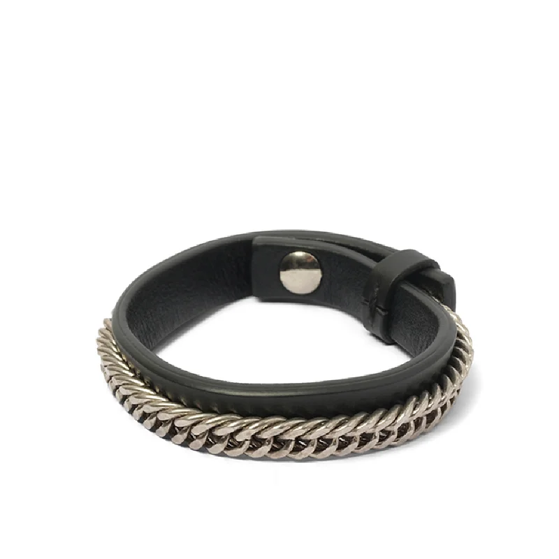 bracelets with shell design -Leather Bracelet Chain in Black