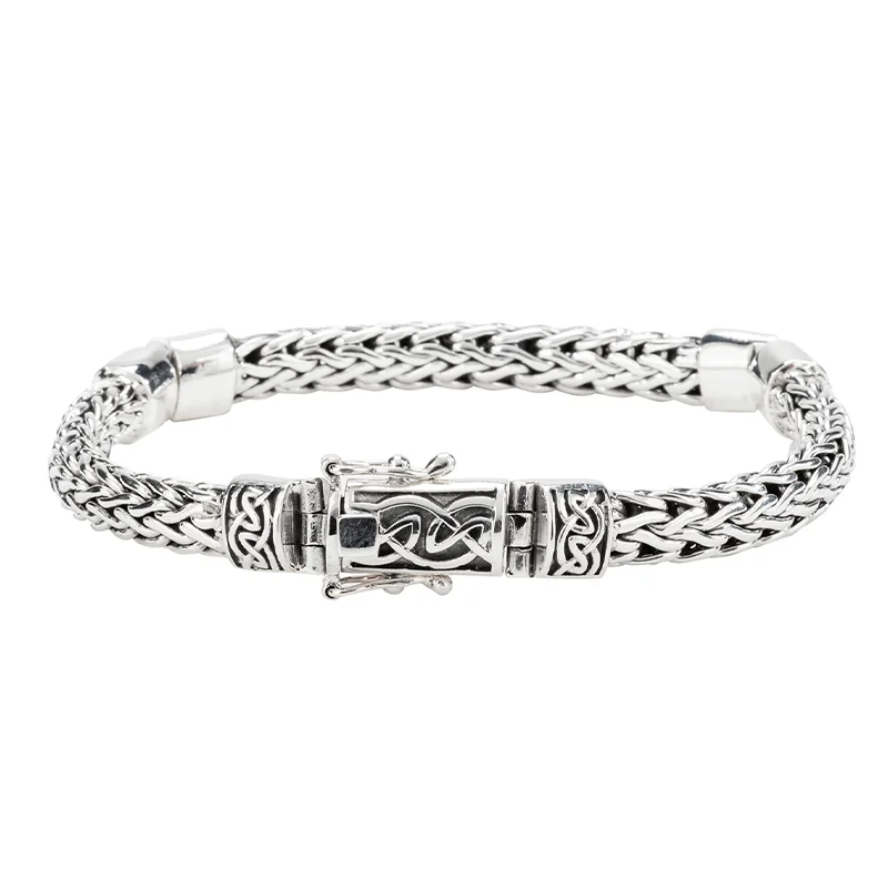 bracelets with arrow charm -Sterling Silver Dragon Weave Hinged Bracelet