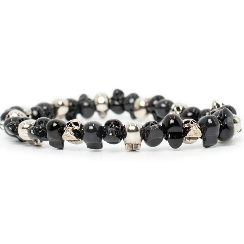 bracelets with rainbow gems -Beaded Skull Bracelet in Anthracite