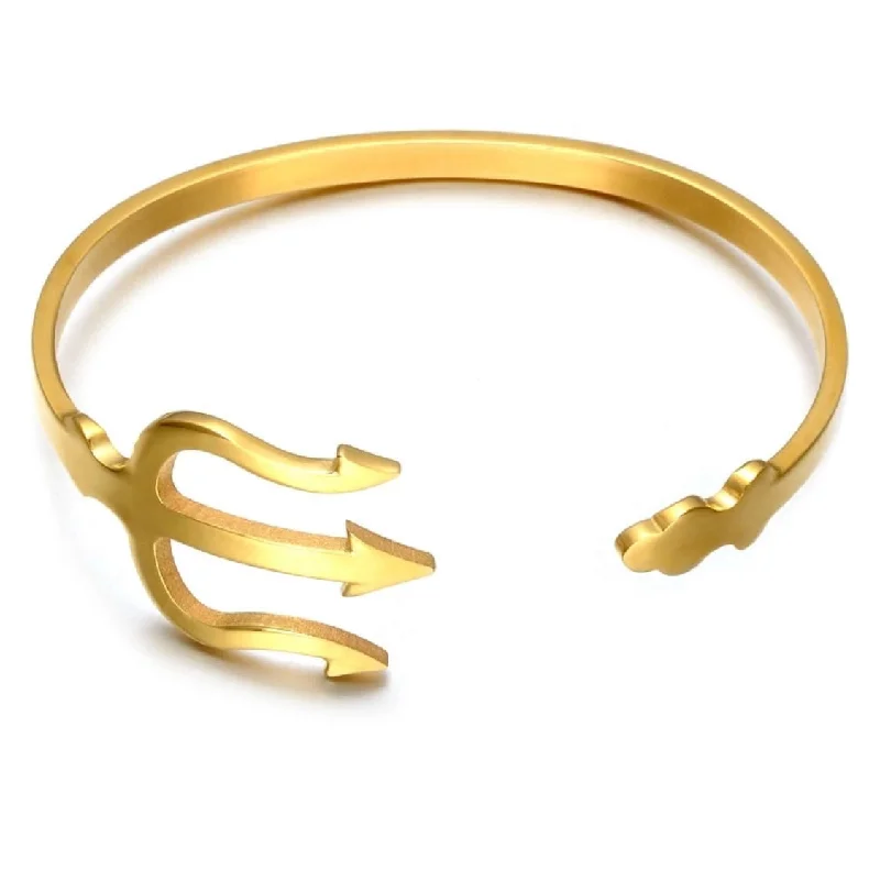 bracelets with engraved name -Golden Trident Cuff Bracelet