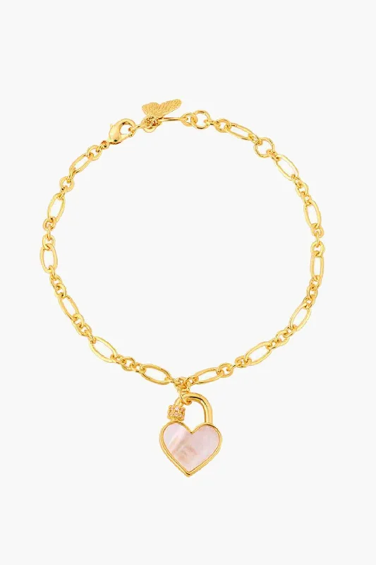 bracelets wide cuff design -Heart Lock Charm Bracelet