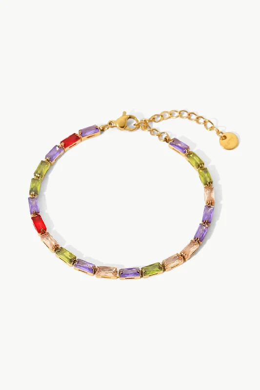 bracelets minimalist design -18K Gold Plated Multicolored Cubic Zirconia Bracelet