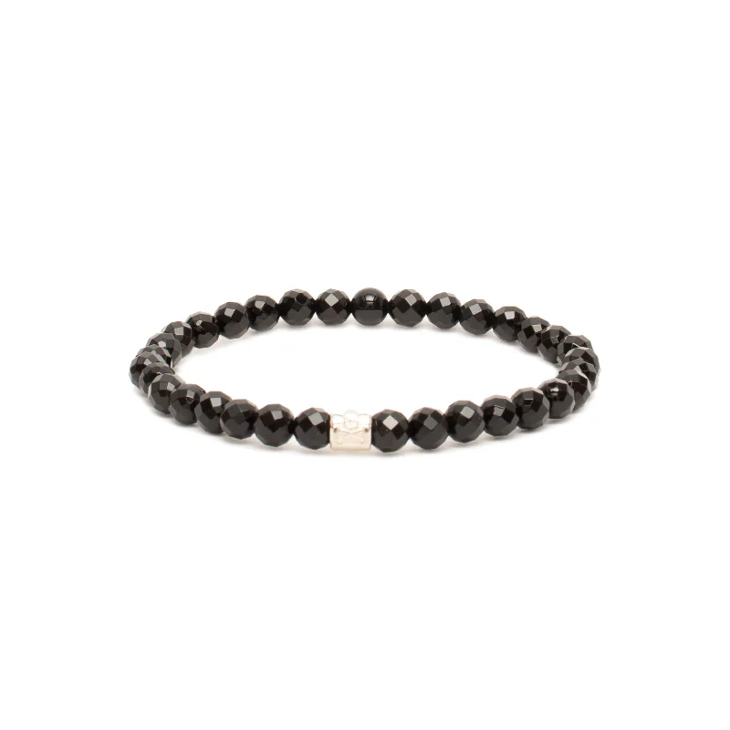 bracelets with lock charm -Onyx Bracelet With Silver Parts in Onyx