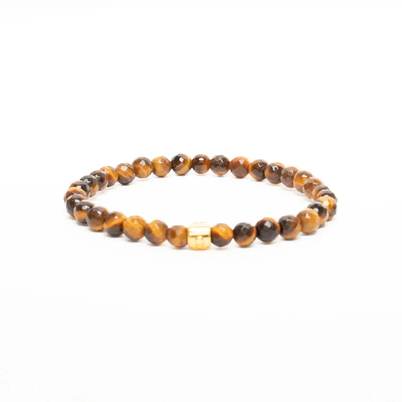 bracelets minimalist style -Tiger Eye Bracelet with Silver Parts