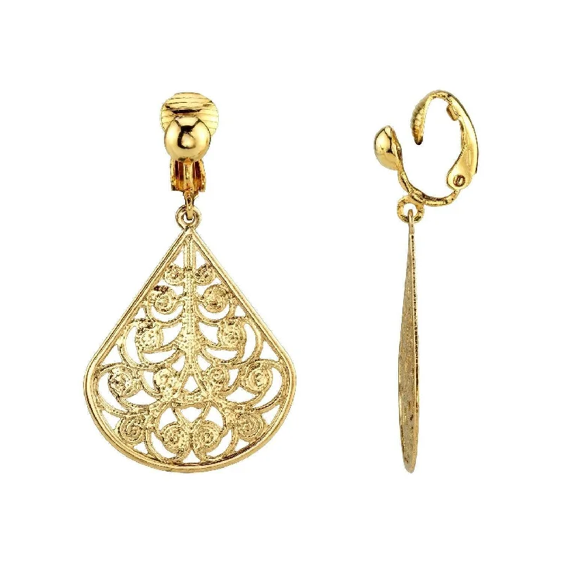 ladies earrings promise token -1928 Jewelry Filigree Teardrop Clip On Earrings