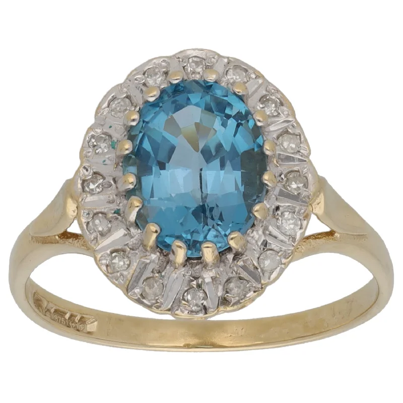 ladies engagement rings with turquoise stone -9ct Gold Topaz & 0.08ct Diamond Dress/Cocktail Ring Size N