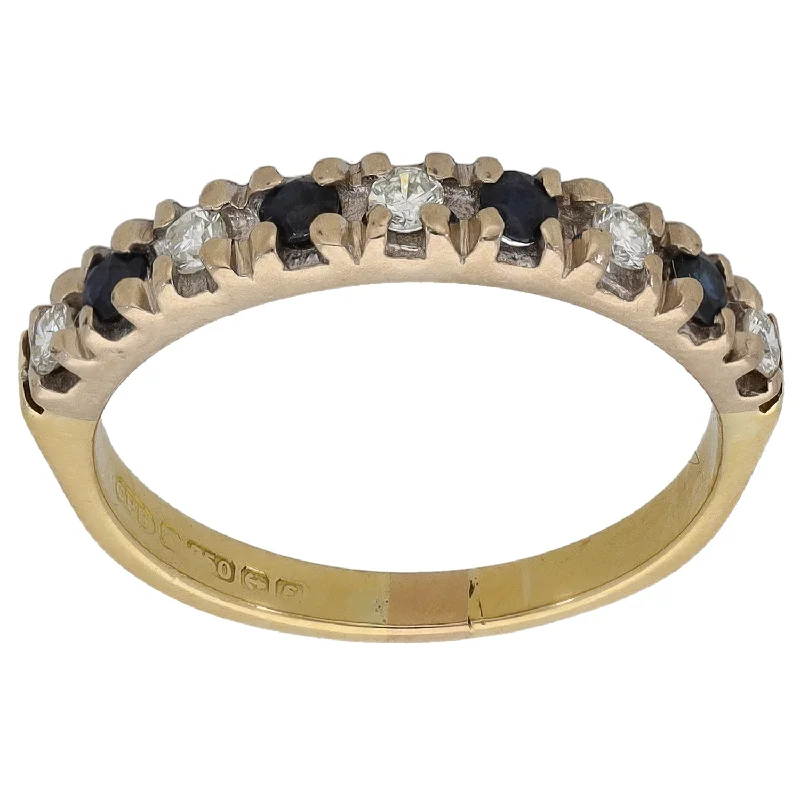 ladies engagement rings yellow gold design -18ct Gold Sapphire & 0.20ct Diamond Half Eternity Ring Size M