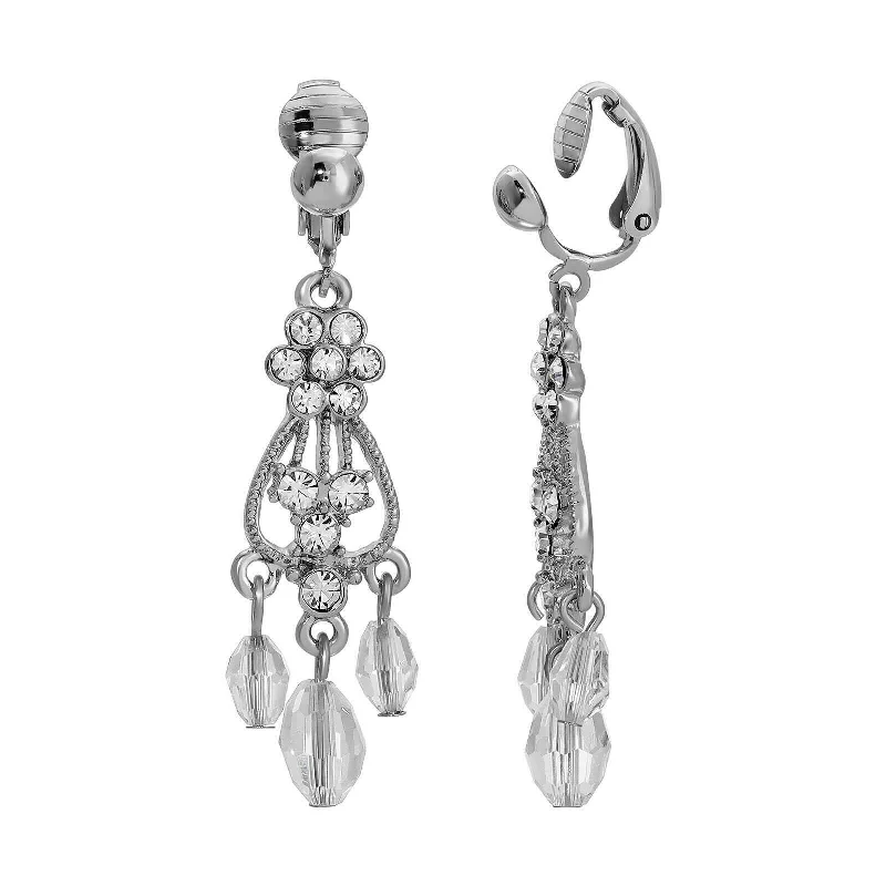 ladies earrings dangle elegant -1928 Jewelry Crystal Flower Beaded Chandelier Clip On Earrings