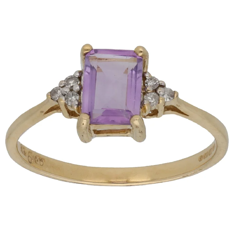 ladies engagement rings with lab grown stone -9ct Gold Amethyst & 0.06ct Diamond Dress/Cocktail Size P