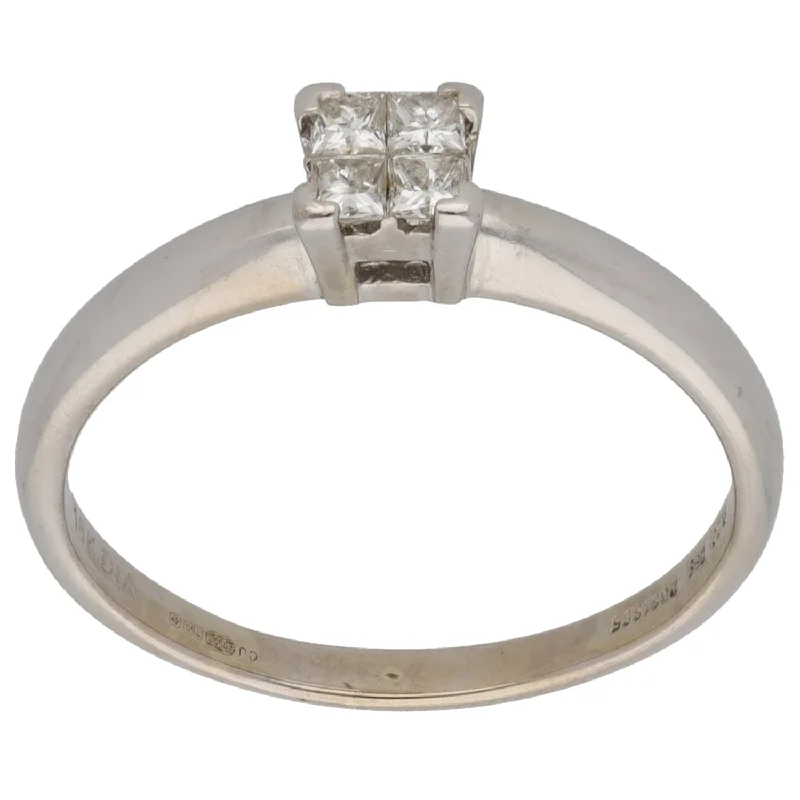 ladies engagement rings asscher cut style -18ct White Gold 0.20ct Diamond Dress/Cocktail Ring Size R