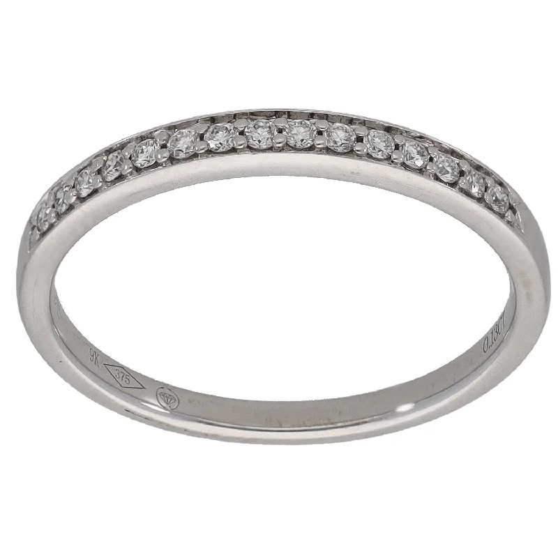 ladies engagement rings with diamond solitaire -9ct White Gold 0.13ct Diamond Half Eternity Ring Size Q