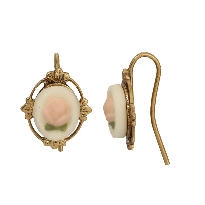 ladies earrings with emerald green -1928 Jewelry Timeless Pink Porcelain Rose & Leaf Drop Earrings