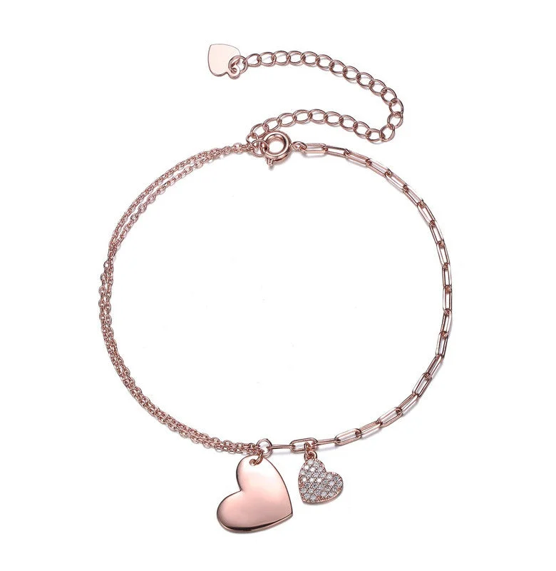 bracelets for special occasion -Kids/Teens 18k Rose Gold Plated Cubic Zirconia Adjustable Heart Charm Bracelet