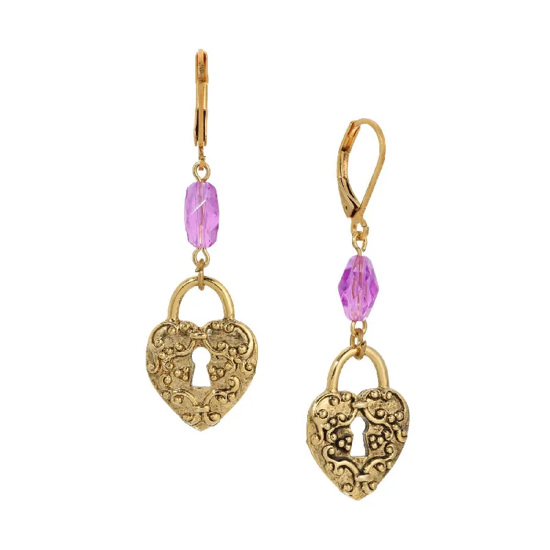 ladies earrings with aquamarine -1928 Jewelry Amethyst Enigma Heart Padlock Dangling Earrings