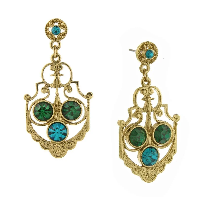 ladies earrings for young women -1928 Jewelry Blue Zircon Color And Green Crystal Drop Earrings