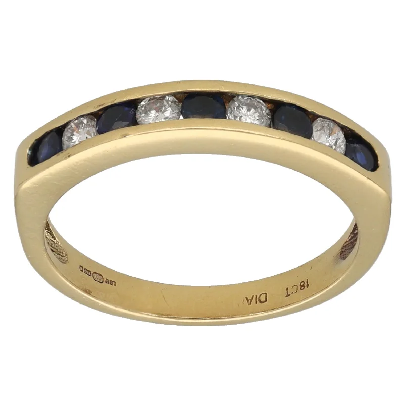 ladies engagement rings asscher cut style -18ct Gold Sapphire & 0.20ct Diamond Half Eternity Ring Size L