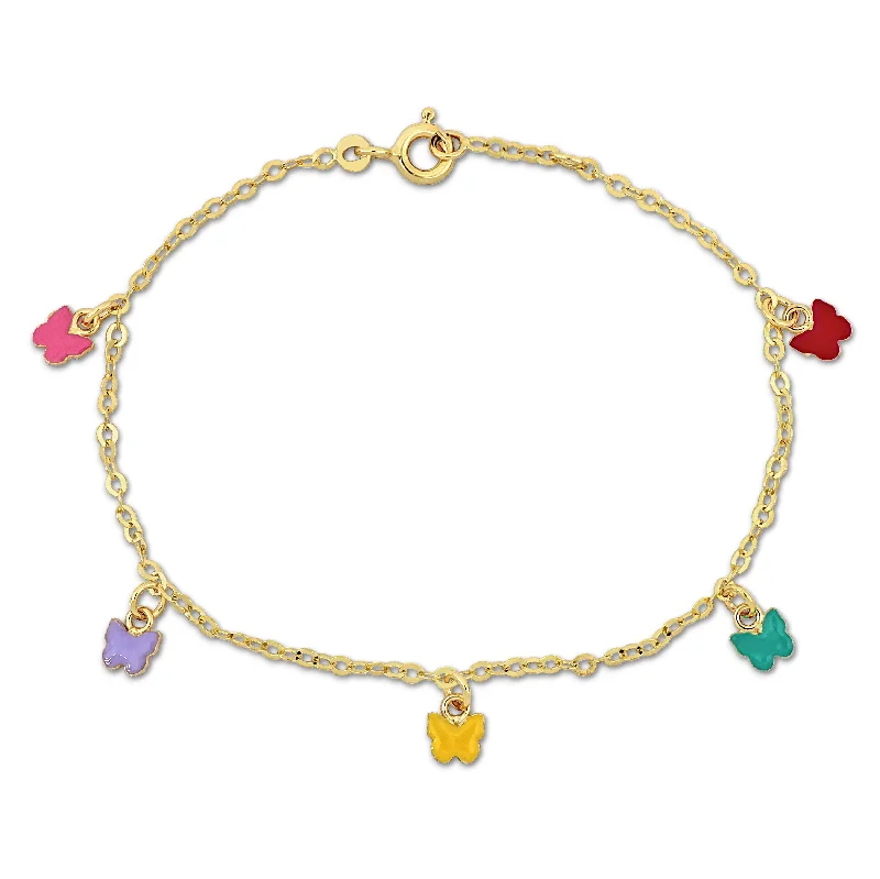 bracelets for couples gift -Mimi & Max Children's Multi-color Enamel Butterfly Charm Rolo Chain Bracelet in 14k Yellow Gold - 6+0.5 in.