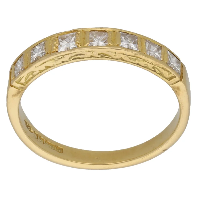 ladies engagement rings heart shaped ring -18ct Gold 0.70ct Diamond Half Eternity Ring Size N