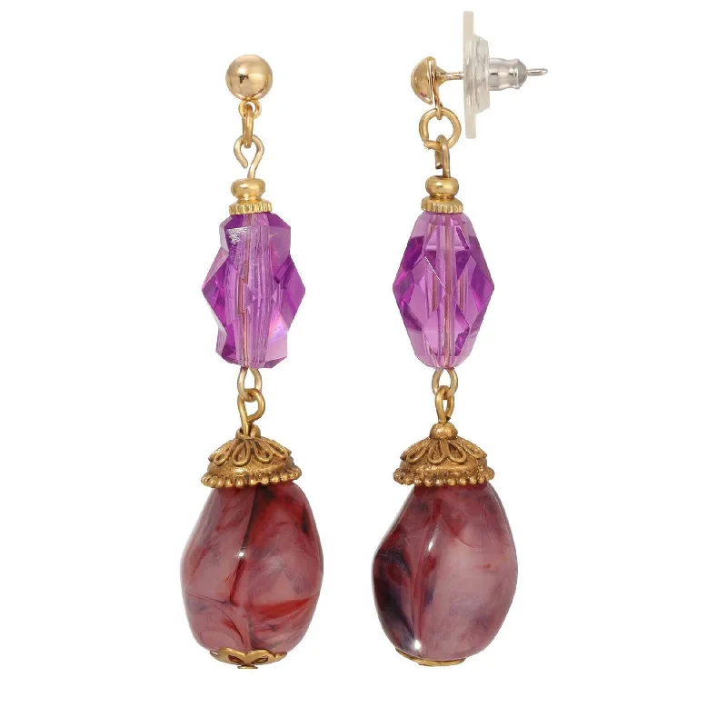 ladies earrings with arrow detail -1928 Jewelry Irregular Milk Amethyst Beaded & Crystal Post Dangle Earrings