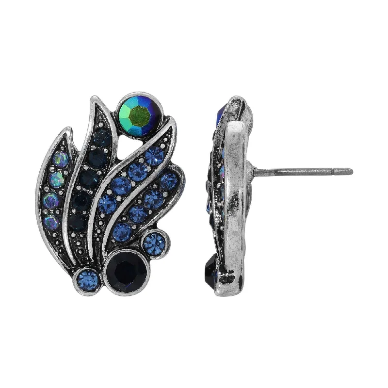 ladies earrings with blue sapphire -Regency Giovane Iridescent AB Crystal & Blue Stone Post Earrings