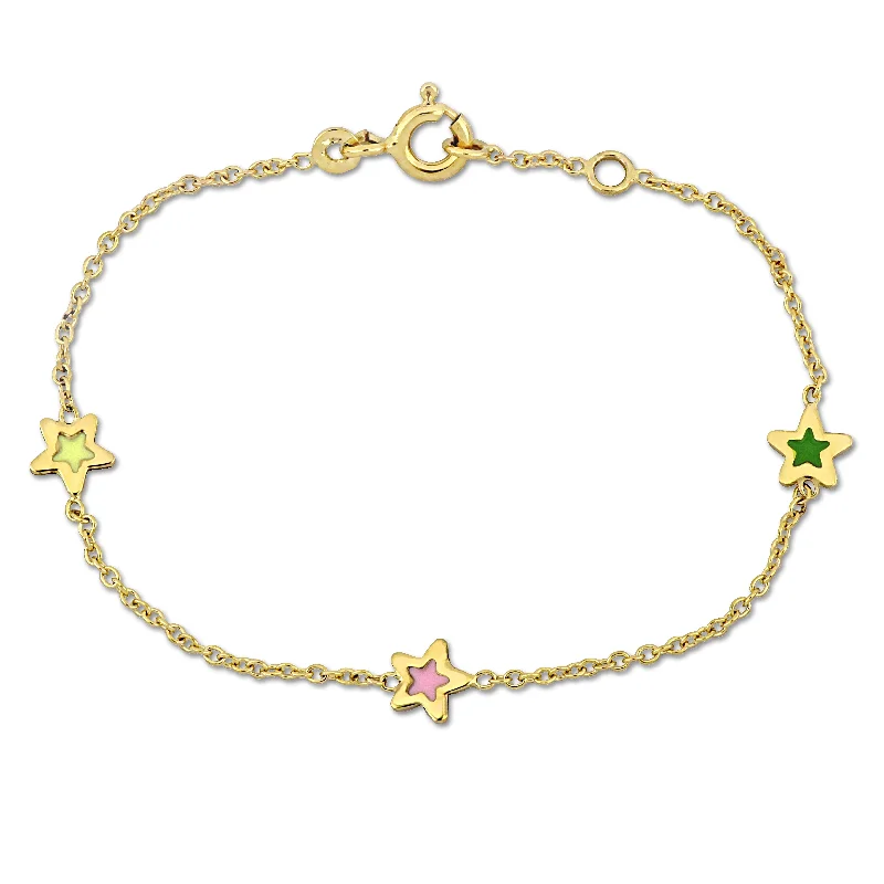 bracelets handmade unique -Mimi & Max Children's Multi-Color Enamel Star Charm Rolo Chain Link Bracelet in 14k Yellow Gold - 5+0.5 in.