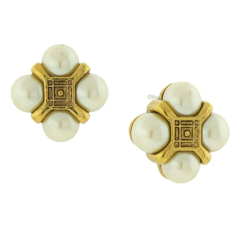 ladies earrings for party wear -Antiquities Couture Quartet Faux Pearl Button Earrings