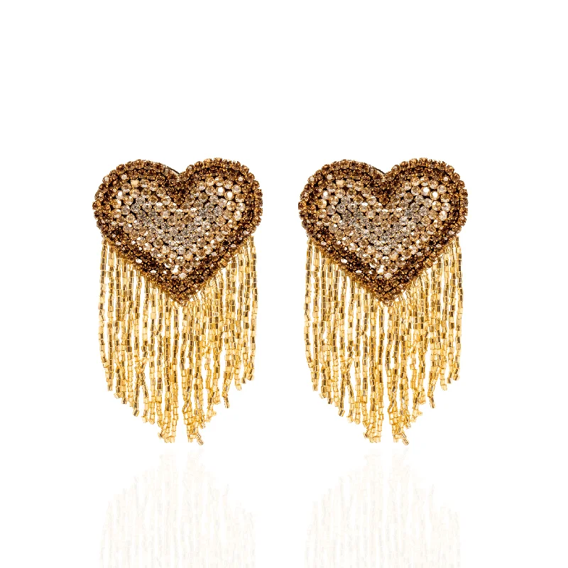 ladies earrings affordable luxury -Giovanna Glass Sparkler Heart Dangles - Gold