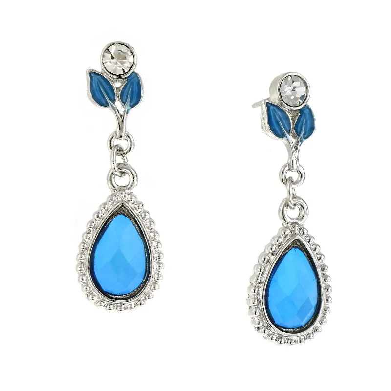 ladies earrings clip on style -1928 Jewelry Sapphire Crystal Leaf Teardrop Stone Earrings