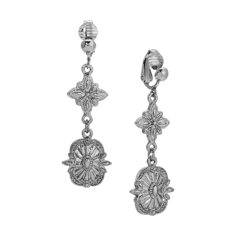 ladies earrings chandelier style -1928 Jewelry Tailored Double Starburst Clip Earrings