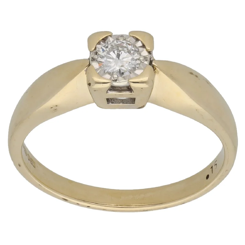 ladies engagement rings rose gold band -9ct Gold 0.15ct Diamond Solitaire Ring Size M