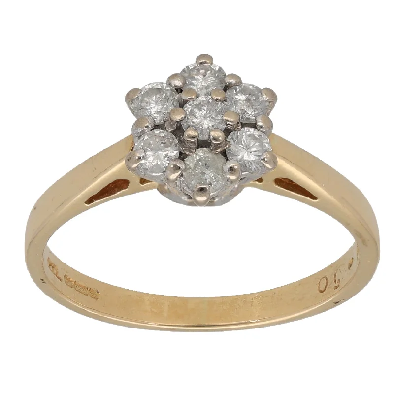 ladies engagement rings modern bride -18ct Gold 0.50ct Diamond Cluster Ring Size N