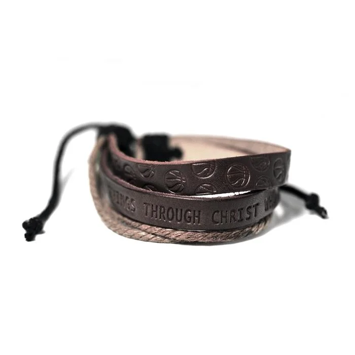 bracelets adjustable length -Phil 4:13 Basketball Leather Bracelet