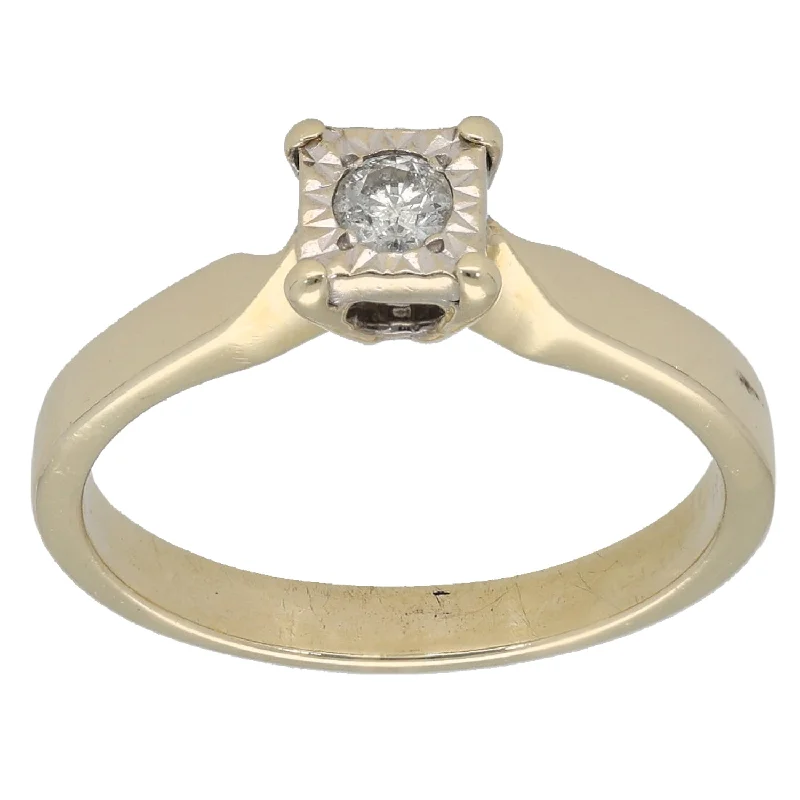 ladies engagement rings with milgrain edge -9ct Gold 0.10ct Diamond Solitaire Ring Size K