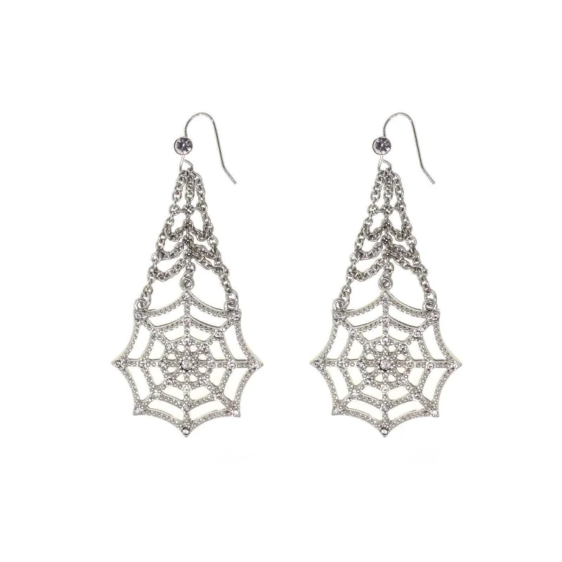 ladies earrings for bridal look -1928 Jewelry Crystal Spider Web Chain Drop Wire Earrings