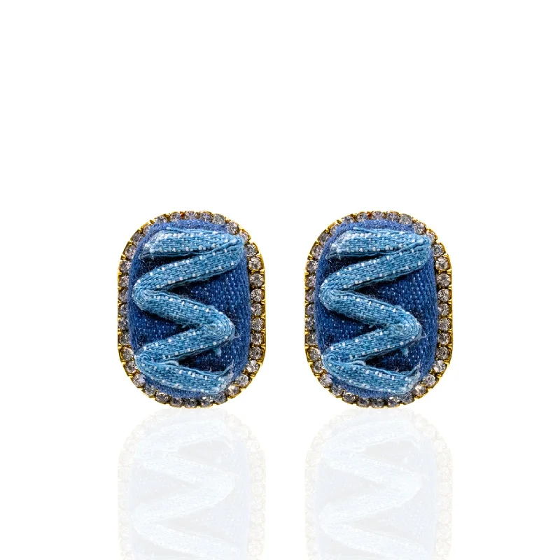 ladies earrings with opal glow -Caliope Sparkling Studs - Denim Shred