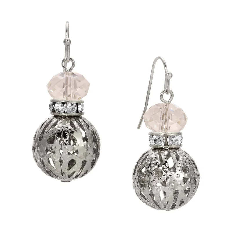 ladies earrings affordable luxury -1928 Jewelry Round Filigree Bead & Crystals Drop Earrings