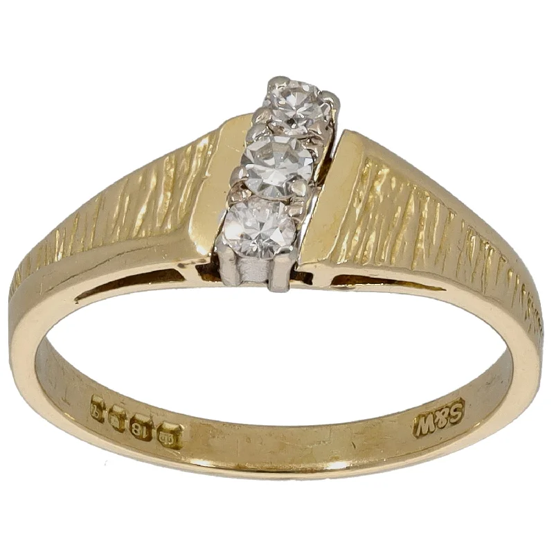 ladies engagement rings affordable luxury -18ct Gold 0.15ct Diamond Three Stone Ring Size N