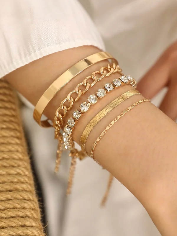 bracelets with rose quartz -5pcs Simple Chain Design Fashionable Bracelet Set Including Vintage Crystal Inlay Bracelets