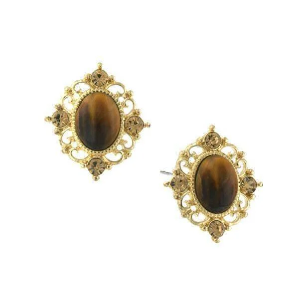 ladies earrings white gold shine -1928 Jewelry Topaz Crystal And Topaz Cat Eye Button Earrings