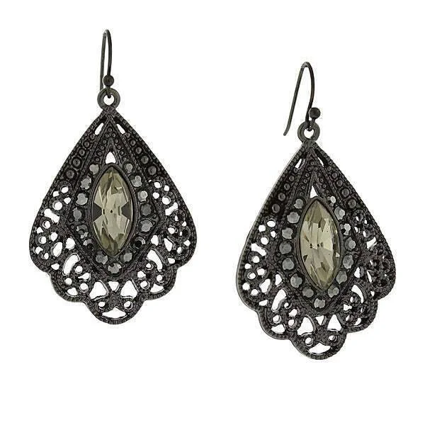 ladies earrings trendy minimalist -2028 Jewelry Hematite Color Filigree Fan Earrings