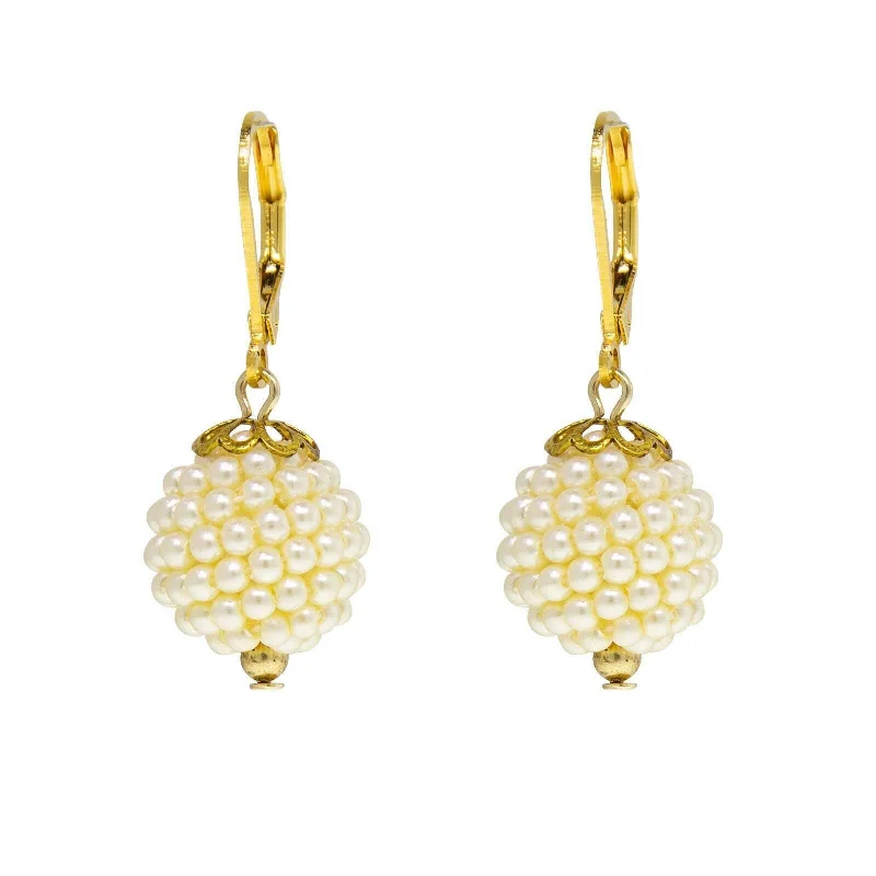 ladies earrings art deco style -1928 Jewelry Single Seeded Faux Pearl Ball Drop Earrings