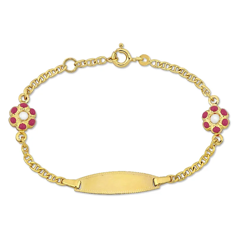 bracelets with amethyst stone -Mimi & Max Children's White and Pink Enamel Flower Charm Link Chain Bracelet in 14k Yellow Gold - 5+0.5 in.