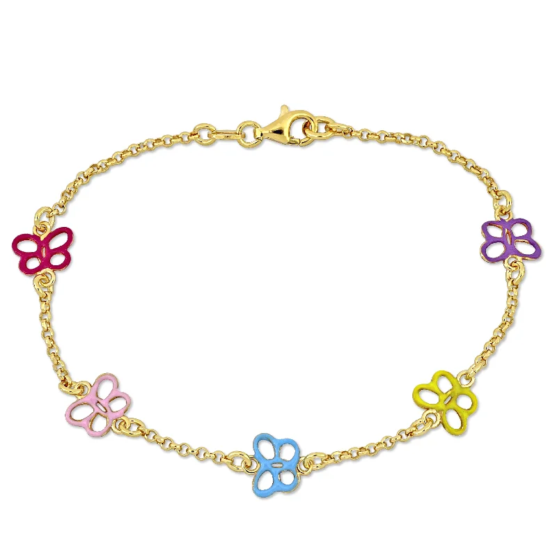 bracelets with ruby red -Mimi & Max Children's Multi-color Enamel Butterfly Charm Link Chain Bracelet in Yellow Plated Sterling Silver - 7.5 in.