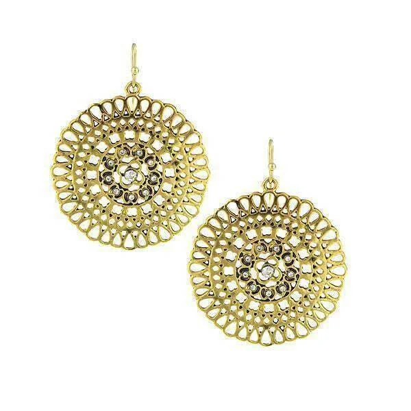 ladies earrings with feather charm -1928 Jewelry Gold-Tone Crystal Large Round Filigree Earrings