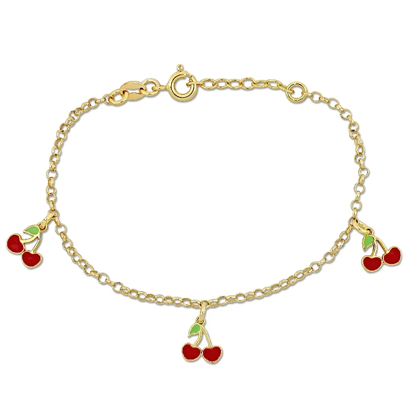 bracelets for brides -Mimi & Max Children's White and Red Enamel Cherry Charm Link Bracelet in Yellow Plated Sterling Silver - 6.5+1 in.