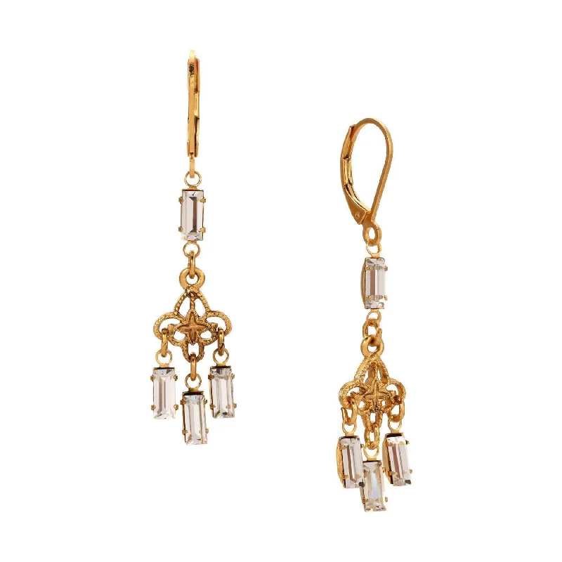 ladies earrings chandelier style -1928 Jewelry Baguette Glass Crystal Stone Dangling Earrings