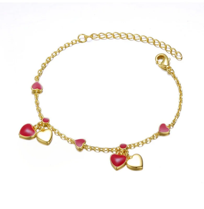 bracelets for birthday gift -Toddler/kids 14k Gold Plated Red Enamel Heart Charm Bracelet