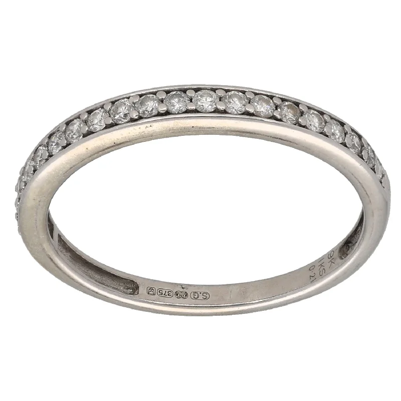 ladies engagement rings modern bride -9ct White Gold 0.21ct Diamond Half Eternity Ring Size M