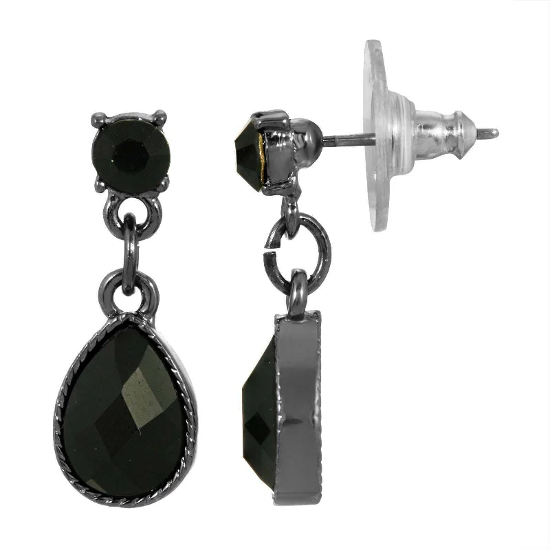 ladies earrings dramatic flair -1928 Jewelry Petite Jet Black Stone Teardrop Post Drop Earrings