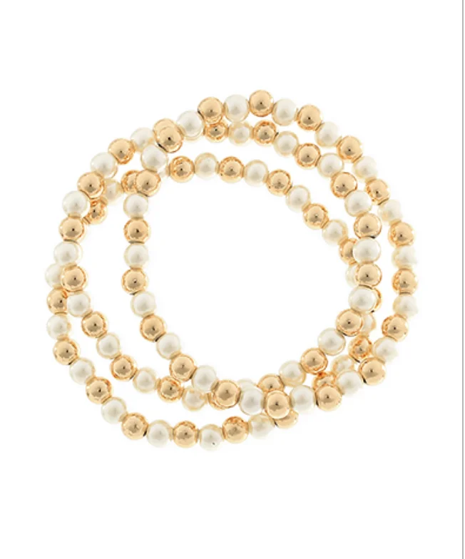 bracelets with sun charm -Caty Gold Pearl Beaded Bracelet Set